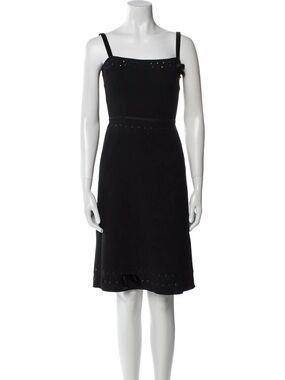 Prada Black Sleeveless Midi Dress with Eyelet Trim 2005 vintage